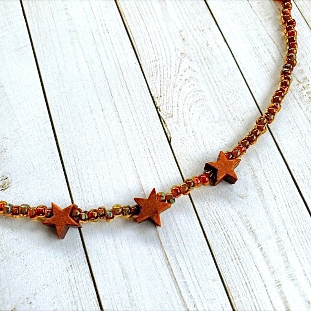 Picasso Bead & Walnut Stars Necklace